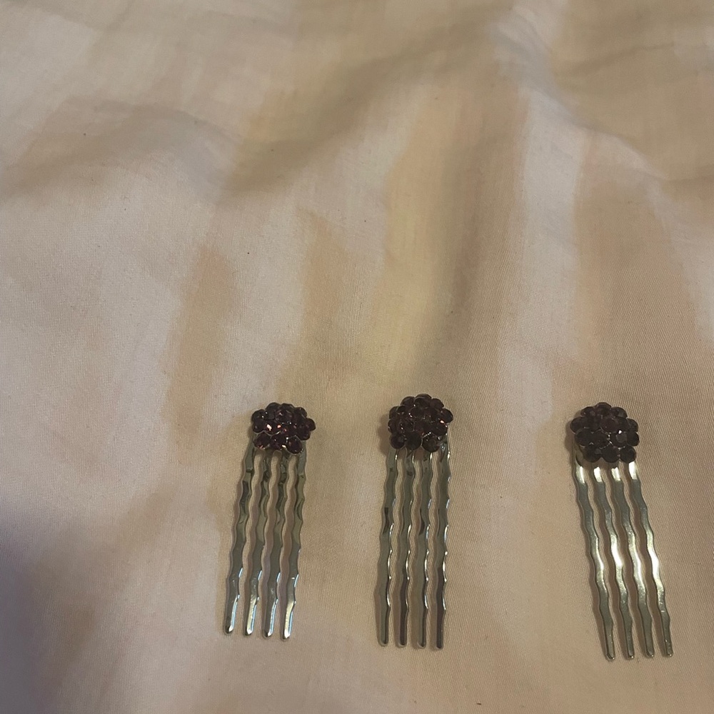 Set of 3 Small comb clips- Purple Crystal